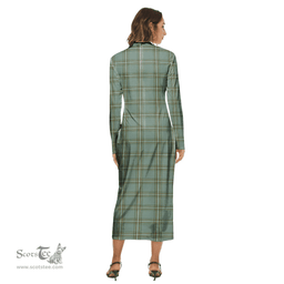 ScotsTee Shop Scottish Kelly Dress Clan Tartan Womens Mock Neck Long Sleeve Midi Dress