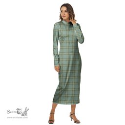ScotsTee Shop Scottish Kelly Dress Clan Tartan Womens Mock Neck Long Sleeve Midi Dress