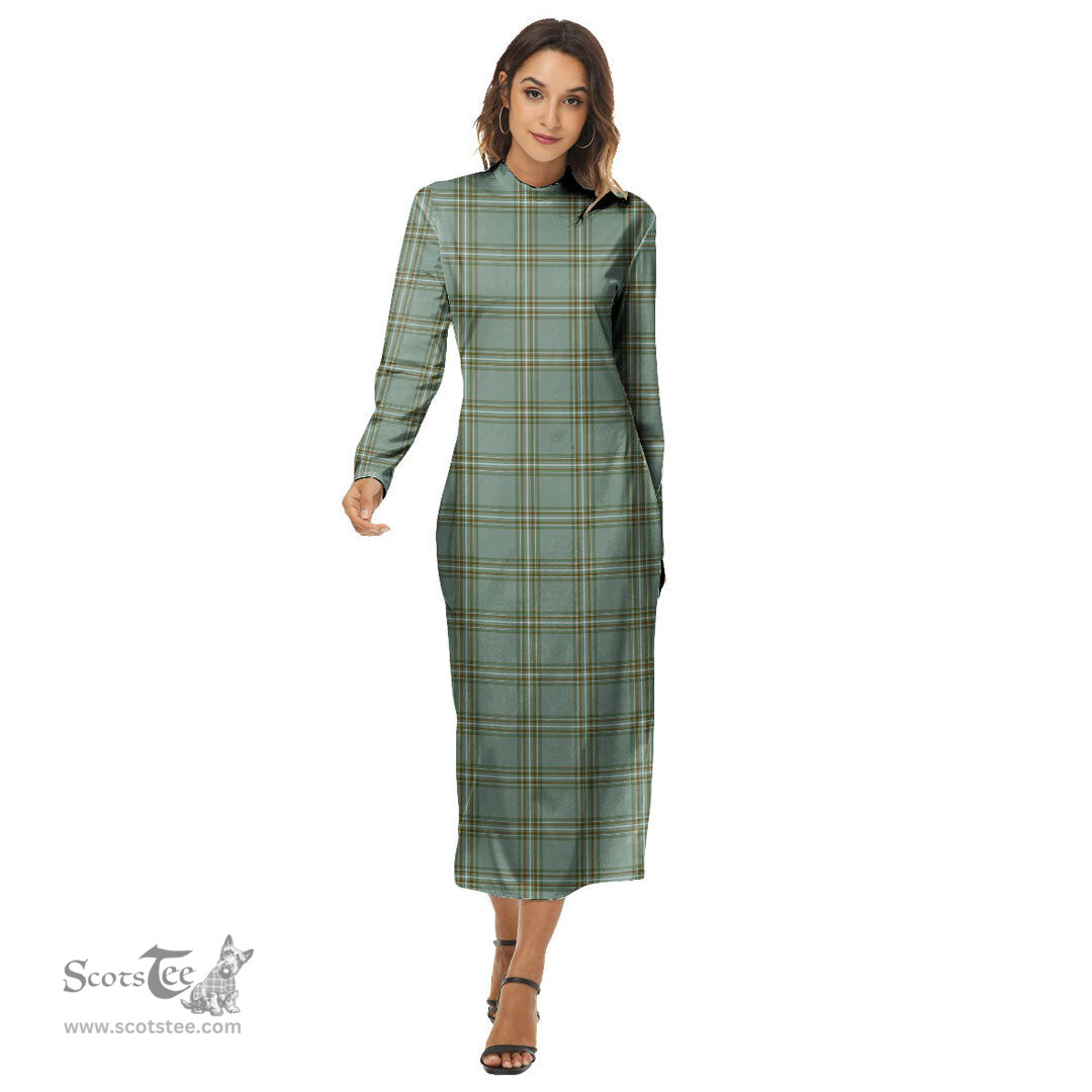 ScotsTee Shop Scottish Kelly Dress Clan Tartan Womens Mock Neck Long Sleeve Midi Dress