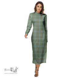 ScotsTee Shop Scottish Kelly Dress Clan Tartan Womens Mock Neck Long Sleeve Midi Dress