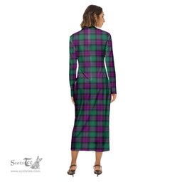 ScotsTee Shop Scottish MacArthur Milton Clan Crest Tartan Womens Mock Neck Long Sleeve Midi Dress