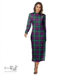 ScotsTee Shop Scottish MacArthur Milton Clan Crest Tartan Womens Mock Neck Long Sleeve Midi Dress
