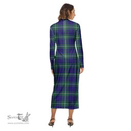 ScotsTee Shop Scottish Hamilton Hunting Modern Clan Crest Tartan Womens Mock Neck Long Sleeve Midi Dress