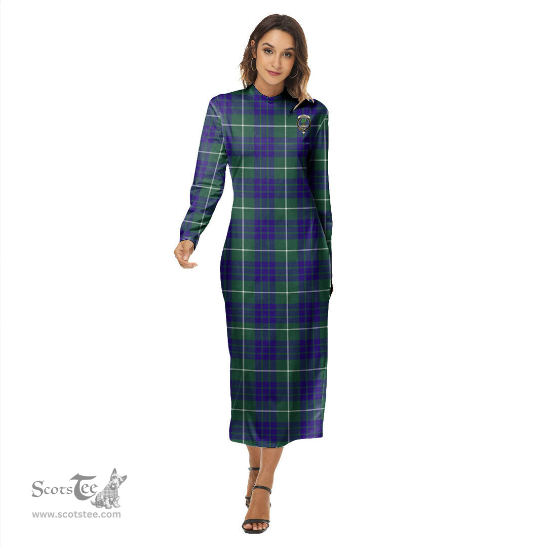 ScotsTee Shop Scottish Hamilton Hunting Modern Clan Crest Tartan Womens Mock Neck Long Sleeve Midi Dress