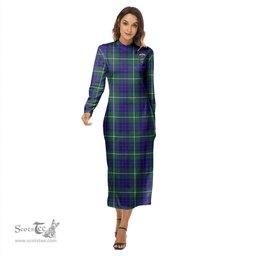 ScotsTee Shop Scottish Hamilton Hunting Modern Clan Crest Tartan Womens Mock Neck Long Sleeve Midi Dress