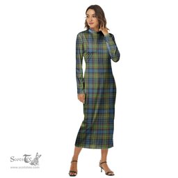 ScotsTee Shop Scottish MacLellan Ancient Clan Tartan Womens Mock Neck Long Sleeve Midi Dress