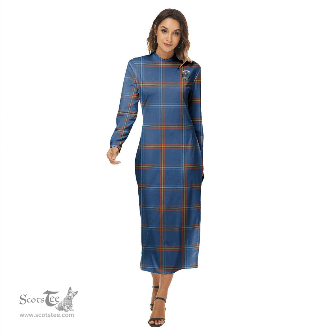 ScotsTee Shop Scottish MacLaine of Loch Buie Hunting Ancient Clan Crest Tartan Womens Mock Neck Long Sleeve Midi Dress