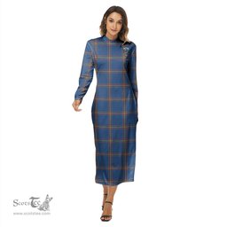 ScotsTee Shop Scottish MacLaine of Loch Buie Hunting Ancient Clan Crest Tartan Womens Mock Neck Long Sleeve Midi Dress