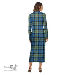ScotsTee Shop Scottish MacLeod of Harris Ancient Clan Crest Tartan Womens Mock Neck Long Sleeve Midi Dress