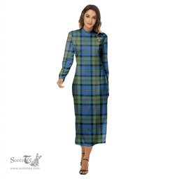 ScotsTee Shop Scottish MacLeod of Harris Ancient Clan Crest Tartan Womens Mock Neck Long Sleeve Midi Dress