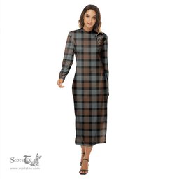 ScotsTee Shop Scottish Gunn Weathered Clan Crest Tartan Womens Mock Neck Long Sleeve Midi Dress