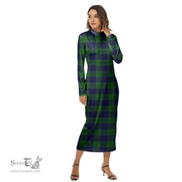 ScotsTee Shop Scottish Keith Modern Clan Tartan Womens Mock Neck Long Sleeve Midi Dress