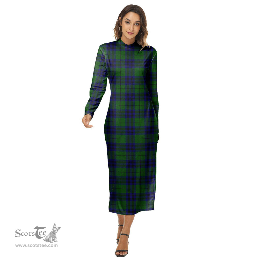 ScotsTee Shop Scottish Keith Modern Clan Tartan Womens Mock Neck Long Sleeve Midi Dress