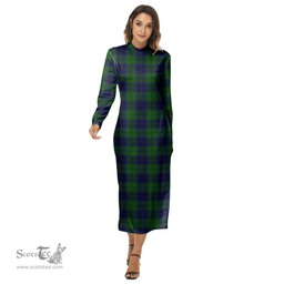 ScotsTee Shop Scottish Keith Modern Clan Tartan Womens Mock Neck Long Sleeve Midi Dress