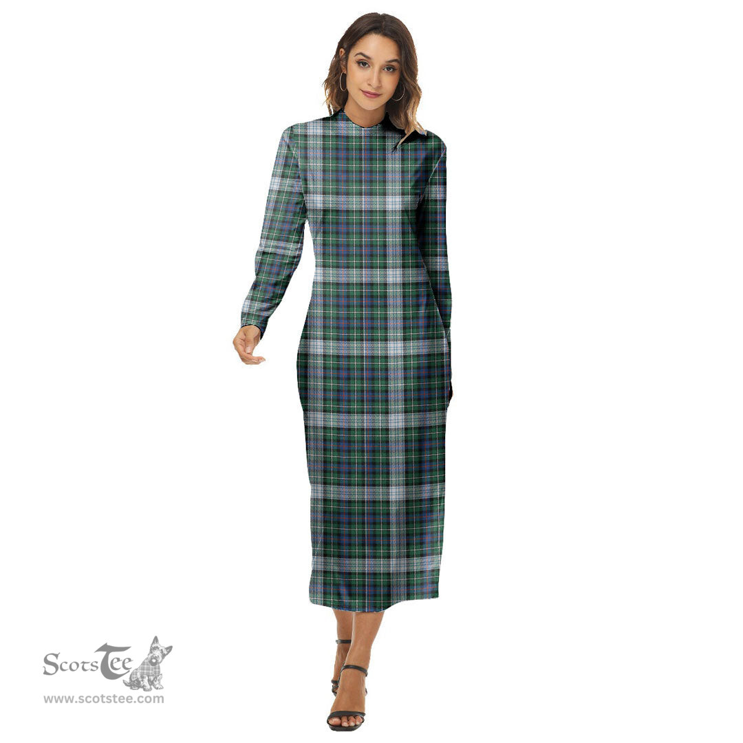 ScotsTee Shop Scottish MacKenzie Dress Ancient Clan Tartan Womens Mock Neck Long Sleeve Midi Dress