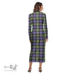 ScotsTee Shop Scottish MacDonald Ancient Clan Crest Tartan Womens Mock Neck Long Sleeve Midi Dress