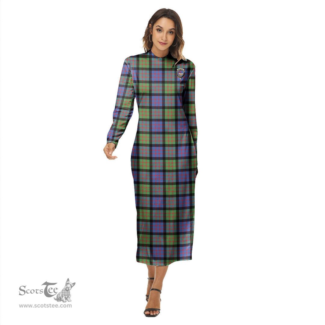 ScotsTee Shop Scottish MacDonald Ancient Clan Crest Tartan Womens Mock Neck Long Sleeve Midi Dress