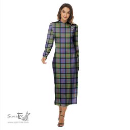 ScotsTee Shop Scottish MacDonald Ancient Clan Crest Tartan Womens Mock Neck Long Sleeve Midi Dress