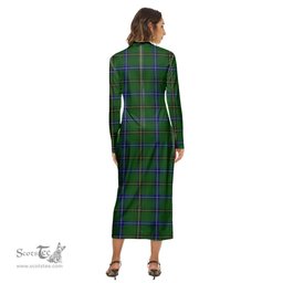 ScotsTee Shop Scottish Henderson Modern Clan Tartan Womens Mock Neck Long Sleeve Midi Dress