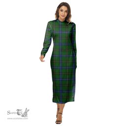 ScotsTee Shop Scottish Henderson Modern Clan Tartan Womens Mock Neck Long Sleeve Midi Dress