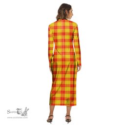 ScotsTee Shop Scottish MacMillan Clan Clan Tartan Womens Mock Neck Long Sleeve Midi Dress