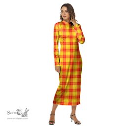 ScotsTee Shop Scottish MacMillan Clan Clan Tartan Womens Mock Neck Long Sleeve Midi Dress