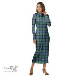 ScotsTee Shop Scottish Hunter Ancient Clan Tartan Womens Mock Neck Long Sleeve Midi Dress