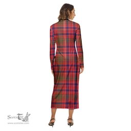 ScotsTee Shop Scottish Lumsden Modern Clan Crest Tartan Womens Mock Neck Long Sleeve Midi Dress