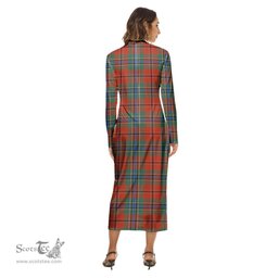 ScotsTee Shop Scottish MacLean of Duart Ancient Clan Crest Tartan Womens Mock Neck Long Sleeve Midi Dress