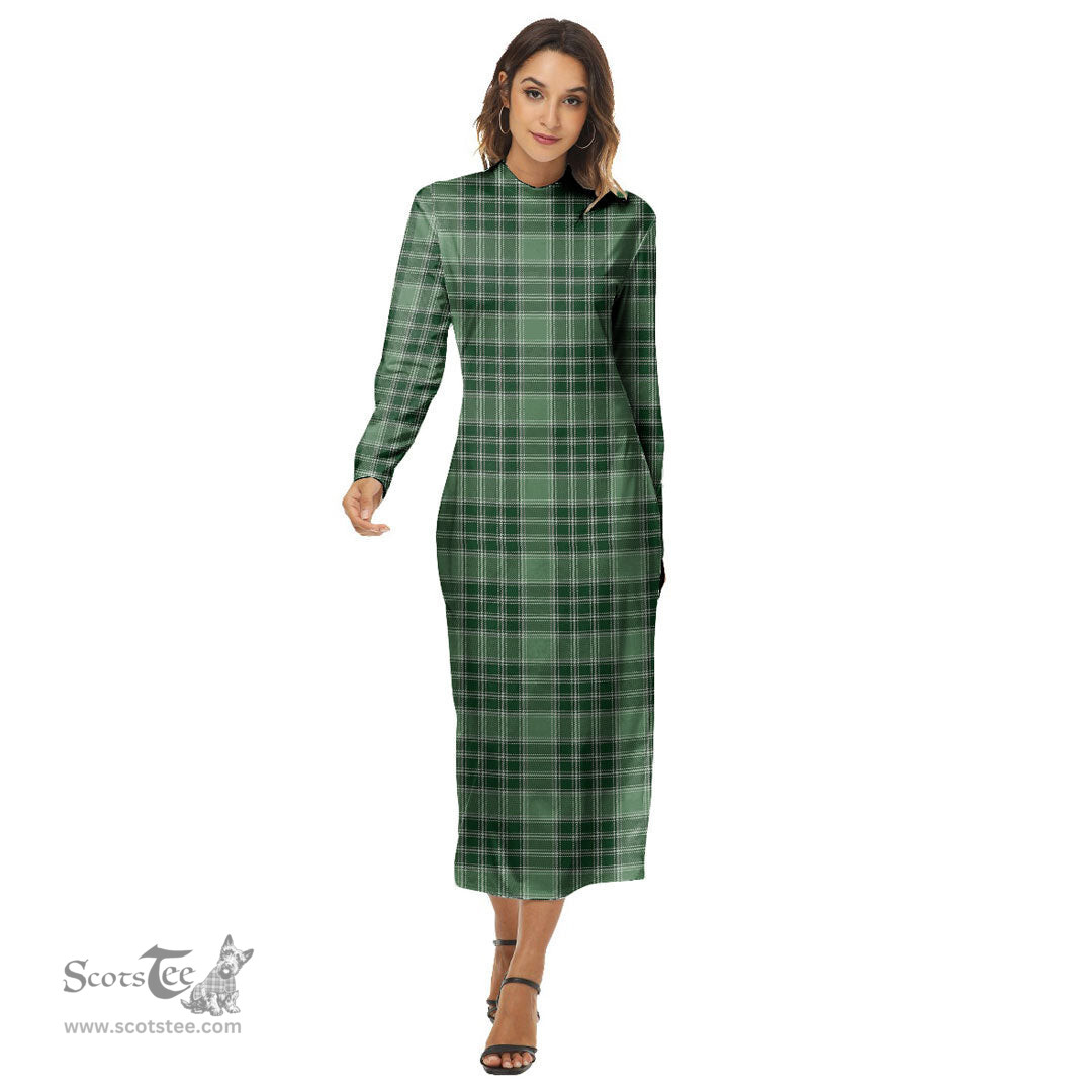 ScotsTee Shop Scottish MacDonald Lord of the Isles Hunting Clan Tartan Womens Mock Neck Long Sleeve Midi Dress