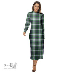 ScotsTee Shop Scottish MacKenzie Dress Modern Clan Tartan Womens Mock Neck Long Sleeve Midi Dress