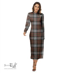 ScotsTee Shop Scottish MacRae Hunting Weathered Clan Crest Tartan Womens Mock Neck Long Sleeve Midi Dress
