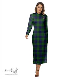 ScotsTee Shop Scottish Keith Modern Clan Crest Tartan Womens Mock Neck Long Sleeve Midi Dress