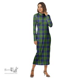 ScotsTee Shop Scottish MacKellar Clan Tartan Womens Mock Neck Long Sleeve Midi Dress