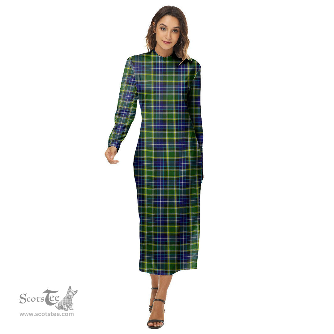 ScotsTee Shop Scottish MacKellar Clan Tartan Womens Mock Neck Long Sleeve Midi Dress