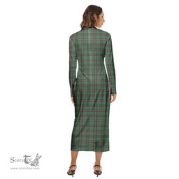 ScotsTee Shop Scottish MacKinnon Hunting Ancient Clan Tartan Womens Mock Neck Long Sleeve Midi Dress