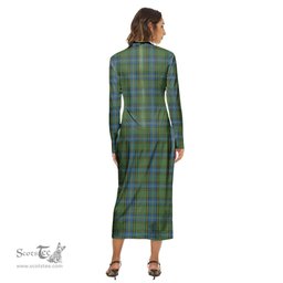ScotsTee Shop Scottish MacMillan Hunting Ancient Clan Tartan Womens Mock Neck Long Sleeve Midi Dress