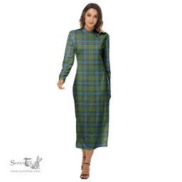 ScotsTee Shop Scottish MacMillan Hunting Ancient Clan Tartan Womens Mock Neck Long Sleeve Midi Dress