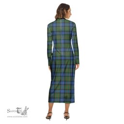 ScotsTee Shop Scottish MacLaren Ancient Clan Crest Tartan Womens Mock Neck Long Sleeve Midi Dress
