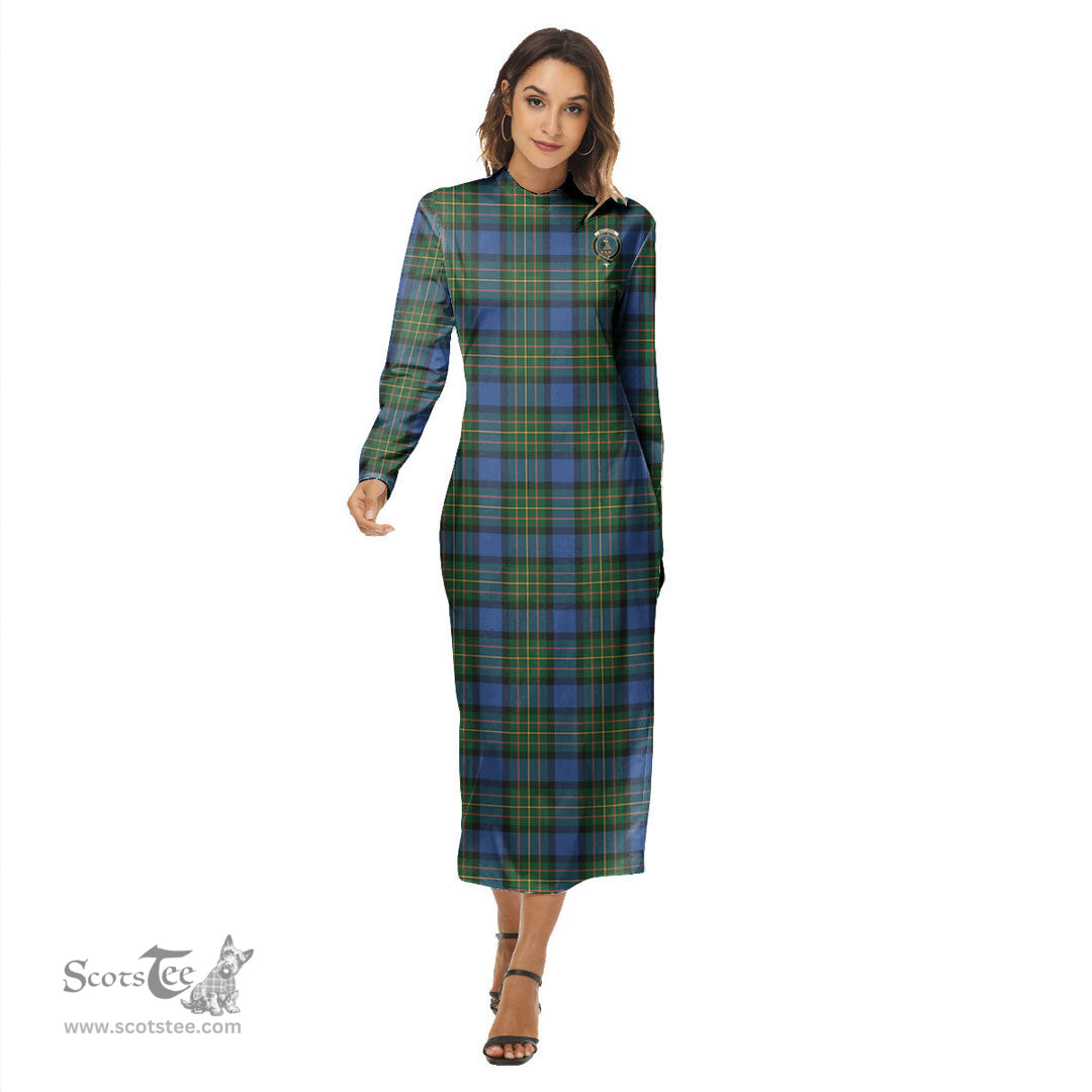 ScotsTee Shop Scottish MacLaren Ancient Clan Crest Tartan Womens Mock Neck Long Sleeve Midi Dress