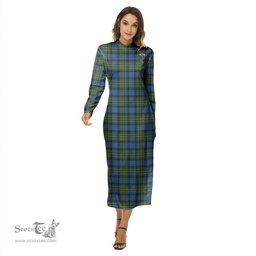 ScotsTee Shop Scottish MacLaren Ancient Clan Crest Tartan Womens Mock Neck Long Sleeve Midi Dress