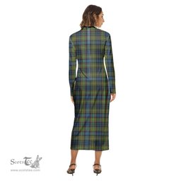 ScotsTee Shop Scottish MacLellan Ancient Clan Crest Tartan Womens Mock Neck Long Sleeve Midi Dress