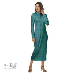 ScotsTee Shop Scottish Irvine Ancient Clan Tartan Womens Mock Neck Long Sleeve Midi Dress