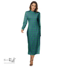 ScotsTee Shop Scottish Irvine Ancient Clan Tartan Womens Mock Neck Long Sleeve Midi Dress