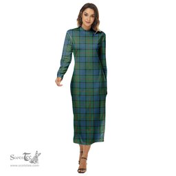 ScotsTee Shop Scottish Lauder Clan Tartan Womens Mock Neck Long Sleeve Midi Dress