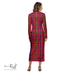 ScotsTee Shop Scottish MacRae Modern Clan Crest Tartan Womens Mock Neck Long Sleeve Midi Dress