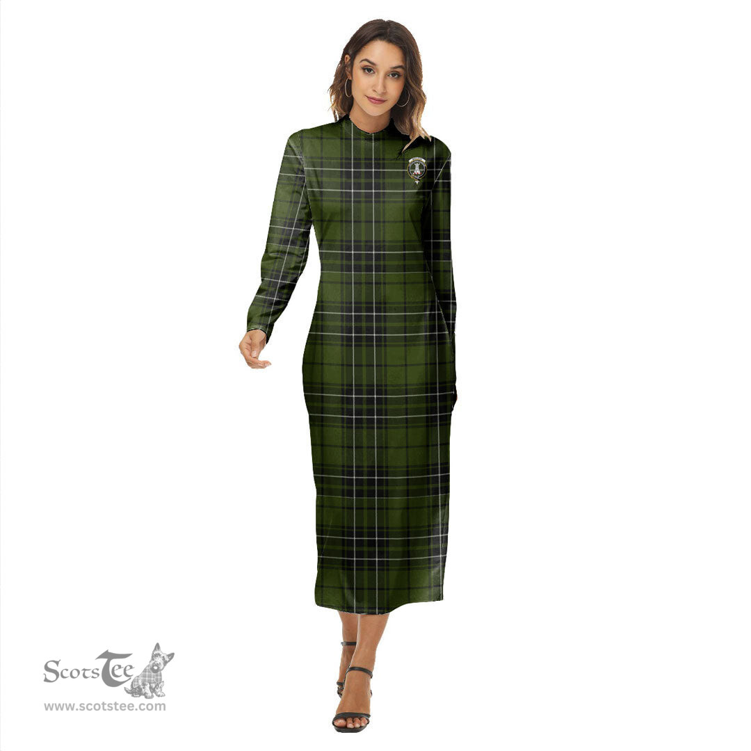 ScotsTee Shop Scottish MacLean Hunting Clan Crest Tartan Womens Mock Neck Long Sleeve Midi Dress
