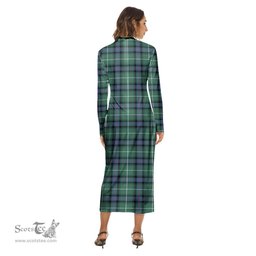 ScotsTee Shop Scottish MacDonald of the Isles Hunting Ancient Clan Crest Tartan Womens Mock Neck Long Sleeve Midi Dress