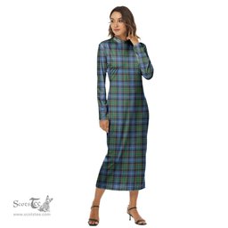 ScotsTee Shop Scottish MacRae Hunting Ancient Clan Tartan Womens Mock Neck Long Sleeve Midi Dress