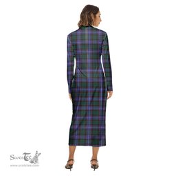 ScotsTee Shop Scottish Hunter Modern Clan Crest Tartan Womens Mock Neck Long Sleeve Midi Dress